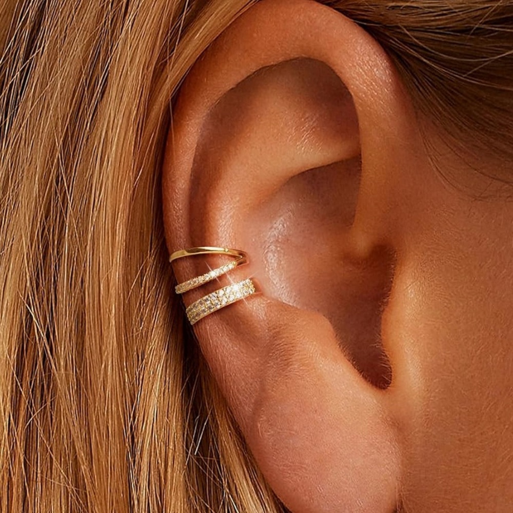 NEW 14K Gold Sterling Silver Plated Cubic Zirconia Huggie Hoop Earring